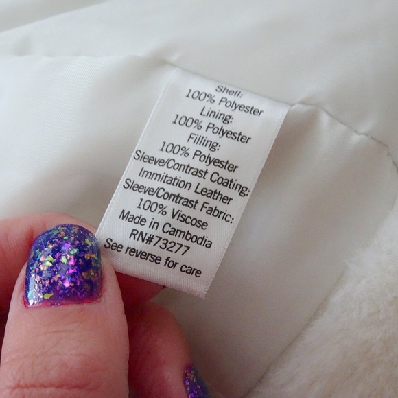 NWT Nine West Daisy Dew White Faux Fur Vegan Leather Moto Jacket - Women's S - Picture 6 of 9